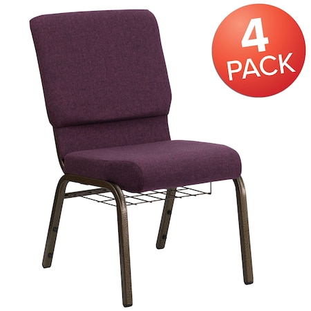 Flash Furniture 18.5"W Church Chair - Plum Fabric w/ Book Rack, 4PK 4-FD-CH02185-GV-005-BAS-GG
